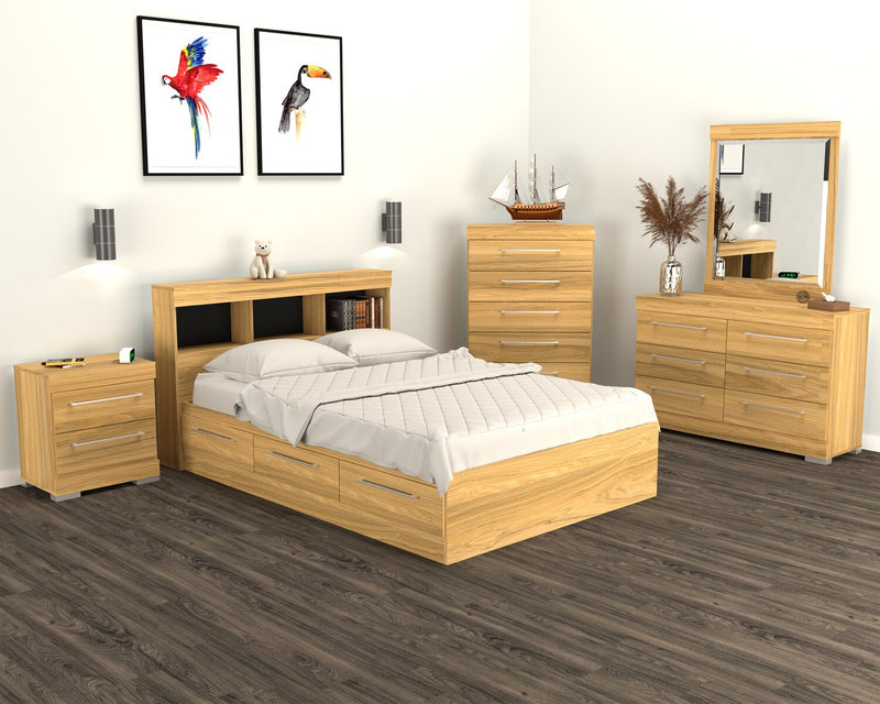 Riley 5-Piece Full Mates Bed with Headboard Bedroom Set – Natural