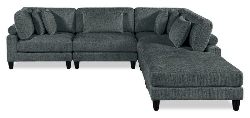 Lounge 5-Piece Chenille Modular Sectional with Ottoman – Grey 