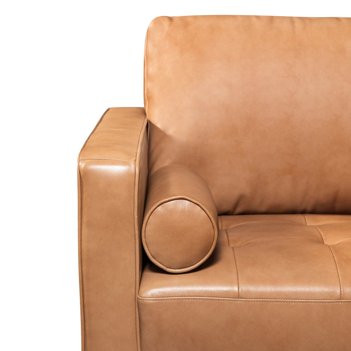 Edge 70\" Genuine Leather Loveseat with Wood Legs and Removable Back Cushions - Brown