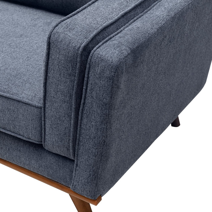 Kort & Co. Kassia 80\" Blue Linen-Look Fabric Condo-Size Sofa with Wood Base and Legs