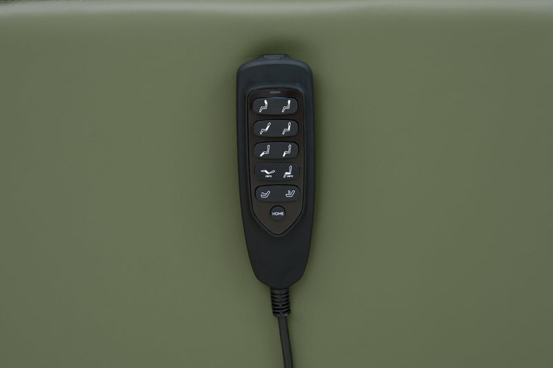 Serene 31\" Green Genuine Leather Power Reclining Massage Chair with Power Headrest and Heated Seat