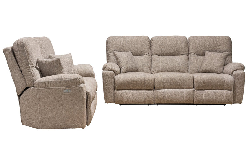 Made in Canada Dawson 64\" Fabric Power Reclining Loveseat with USB Port and Accent Pillows - Beige 