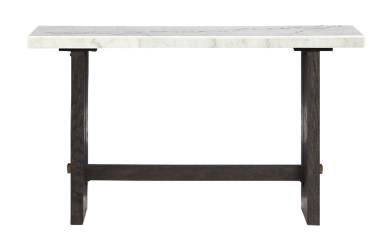 Warwick 52” Solid Wood and Marble Sofa Table – White and Brown Oak
