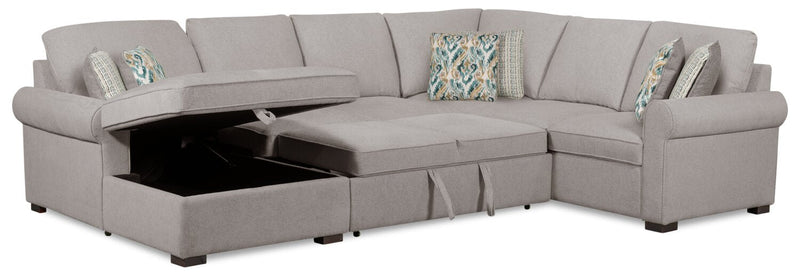 Scott Living Haven 3-Piece Left-Facing Chenille Fabric Sleeper Sectional with Storage Chaise - Grey 