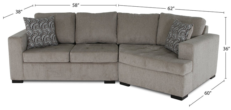 Legend 2-Piece Right-Facing Chenille Cuddler Sectional - Platinum 