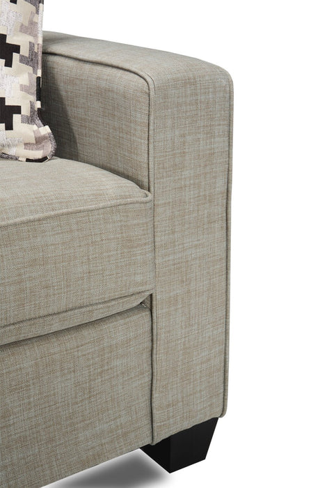 Made in Canada Sawyer 57\" Linen-Look Fabric Loveseat with Reversible Cushions and Accent Pillows - Light Grey 