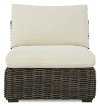 Halifax Outdoor Patio Armless Chair - Resin Wicker, Nuvella Fabric, UV & Weather Resistant - Beige/Brown