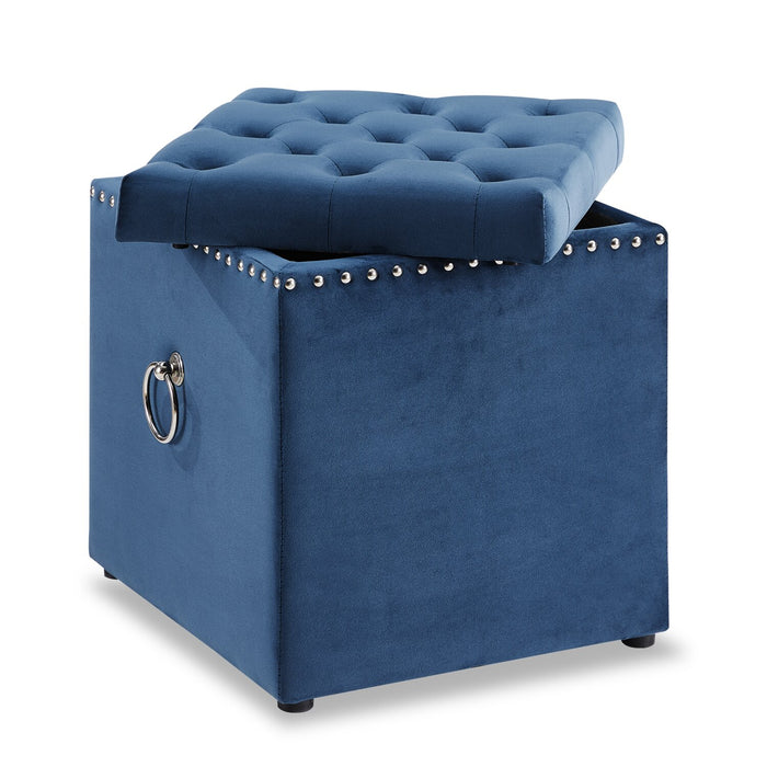 Yukon Square Velvet Storage Ottoman - Navy