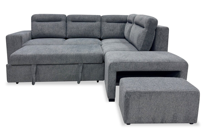 Coast 3-Piece Right-Facing Fabric Sleeper Sectional with Storage and Ottoman – Smoke