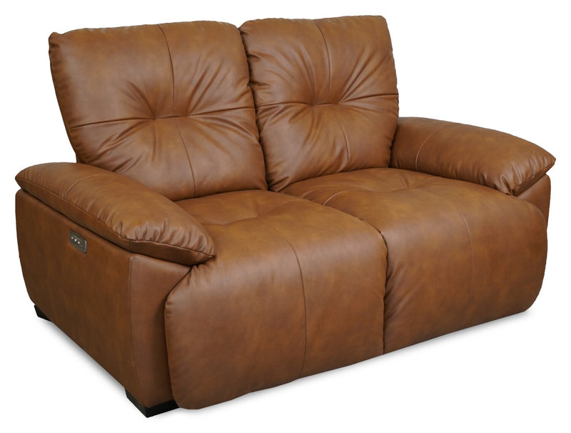 Bello 67\" Leather-Look Fabric Power Reclining Loveseat with Power Headrest- Brown