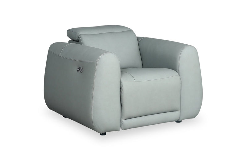 Gianna 40\" Spa Blue Genuine Leather Power Reclining Chair with Power Headrest and USB Port