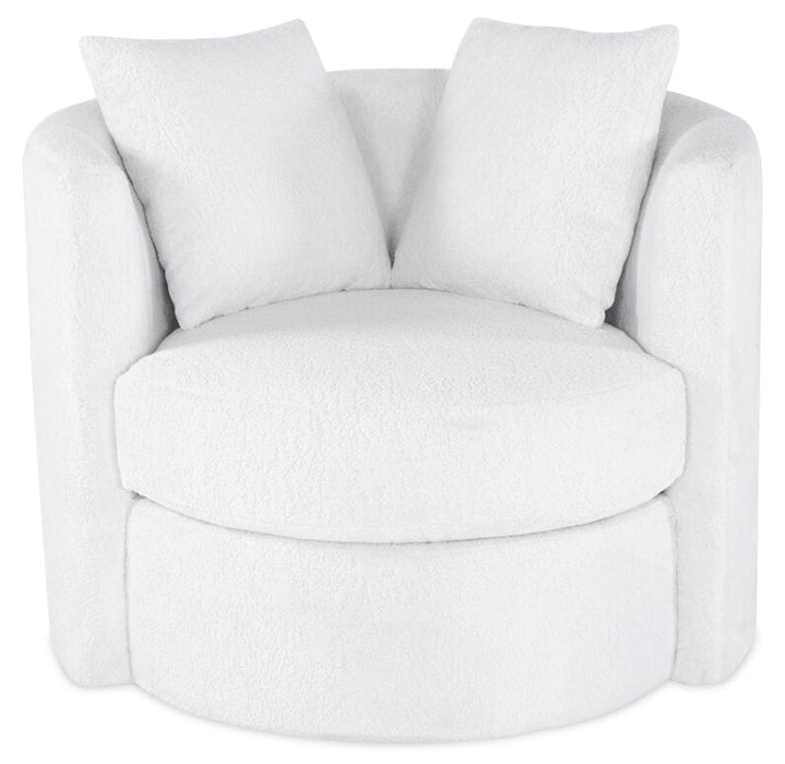 Made in Canada Petite 36\" Chenille Fabric Swivel Cuddler Accent Chair - Plush Heaven White 