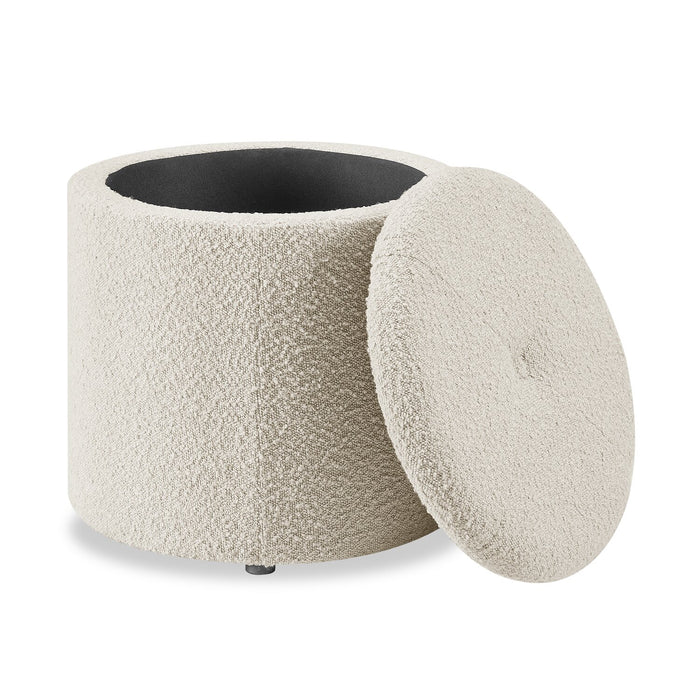 Ontario Round Fabric Storage Ottoman - White