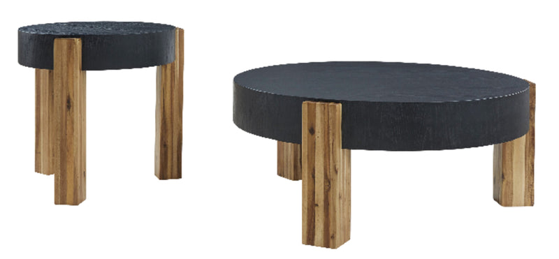 Sutton 42” Modern 2-Pack Round Solid Wood Coffee + End Table - Black