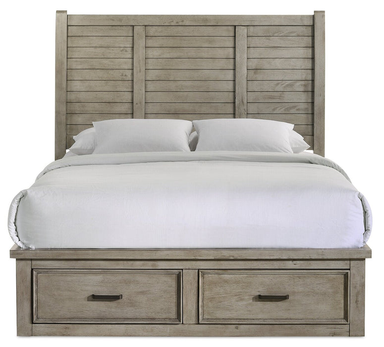 Levi Platform Storage Bed with Headboard & Frame, Wooden, Drift Grey - Queen Size 