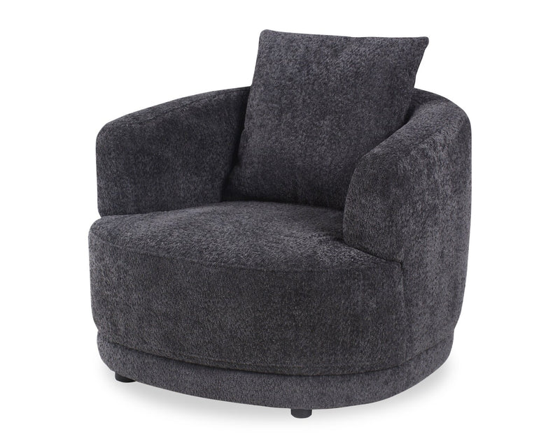 Primo Moon 35.8\" Wooly Raven Black Fabric Curved Chair with Accent Pillow