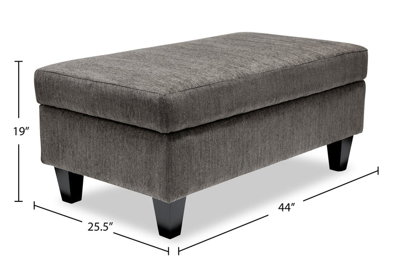 Nofia Chenille Storage Ottoman - Charcoal
