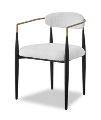 Kort & Co. Capri Dining Armchair with Boucle Fabric & Gold Accent, Metal - White 