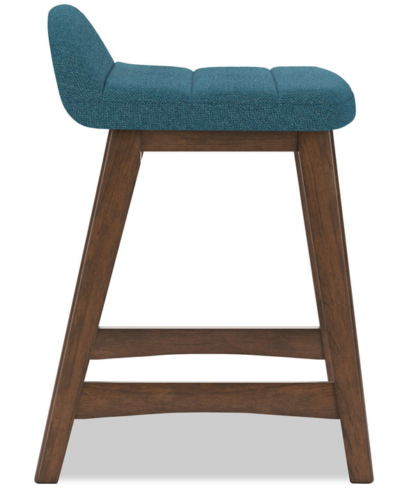 Jovi Counter-Height Stool with Linen-Look Fabric, 24\"H, Wood - Blue 