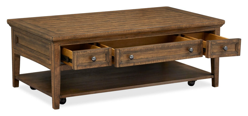  Hanson 50” Traditional Pine Coffee Table with Storage and Casters - Toasted Nutmeg