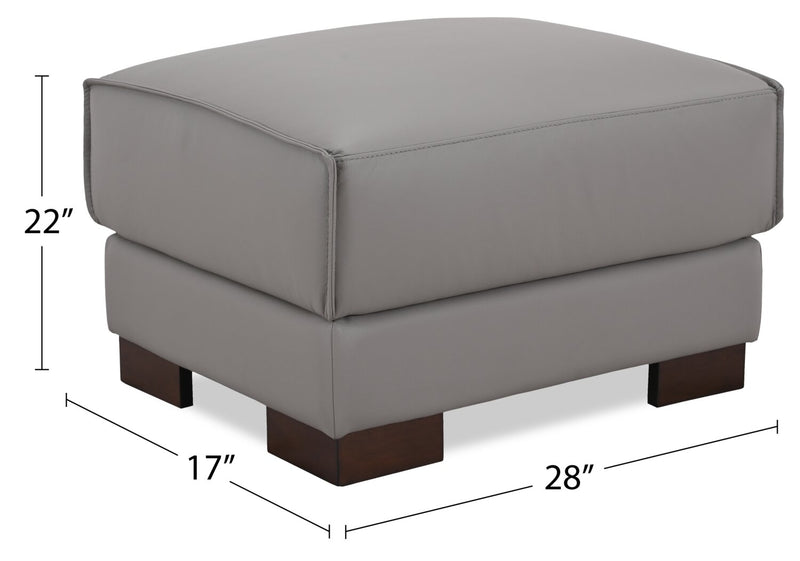 Citadel 28\" Top-Grain Genuine Leather Ottoman with Rubberwood Legs - Grey