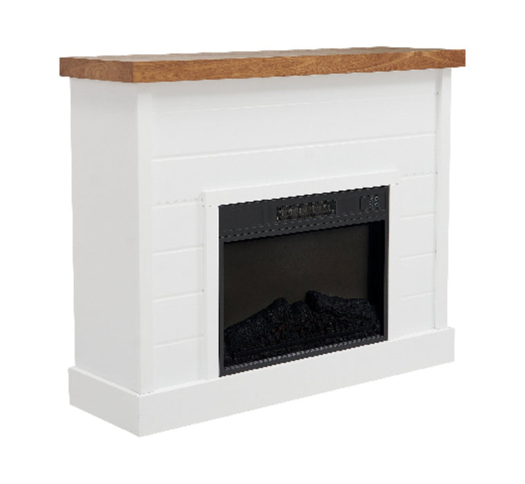 Mehgan 43.8\" Modern Electric Fireplace - White & Brown Two Tone