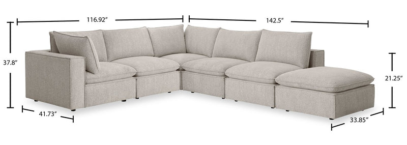 Fusion Modular 6-Piece Silver Grey Chenille Fabric Sectional with Removable Feather Down Back Cushions