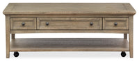 Hanson 50” Traditional Pine Coffee Table with Storage and Casters - Dovetail Grey 