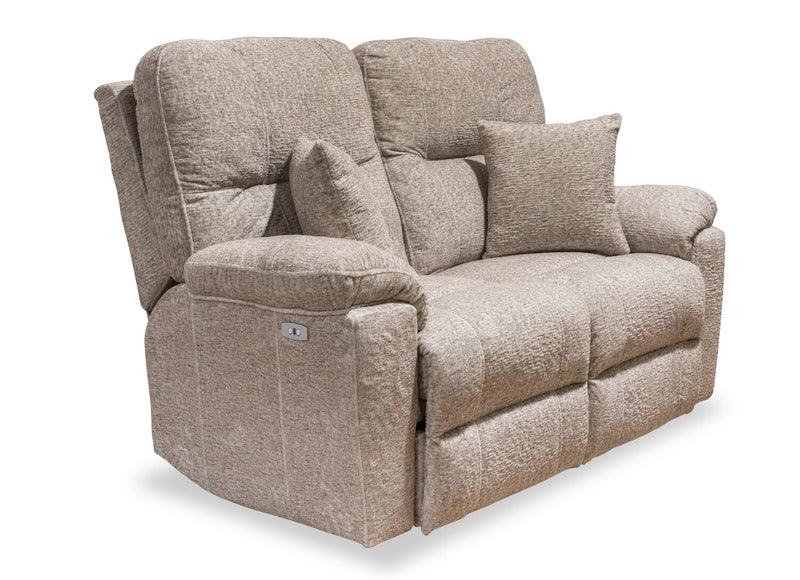 Canadian Made Dawson 64\" Fabric Power Reclining Loveseat with USB Port and Two Accent Pillows - Beige