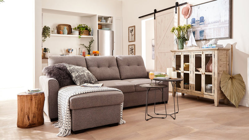 Carter 2-Piece Left-Facing Linen-Look Fabric Sleeper Sectional with Storage Chaise - Solis Grey 
