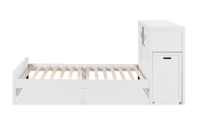 Quinn Full Bookcase Bed with Desk - White