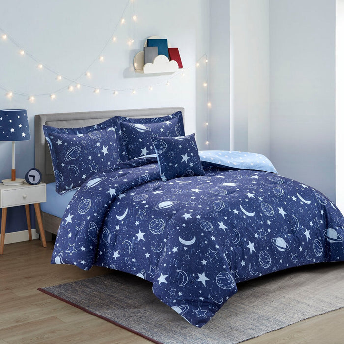 Galaxy 4-Piece Full Comforter Set - Blue 