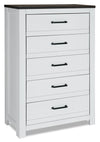 Zoey Bedroom Chest of Drawers, 5-Drawer, 31.5\"W x 50.7\"H - Two-tone White & Brown 