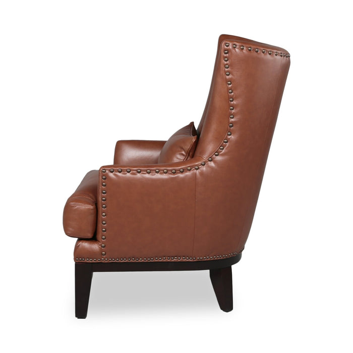 Haden 30\" Genuine Leather Accent Chair with Wood Base and Nailhead Trim - Sidekick Cobblestone Brown
