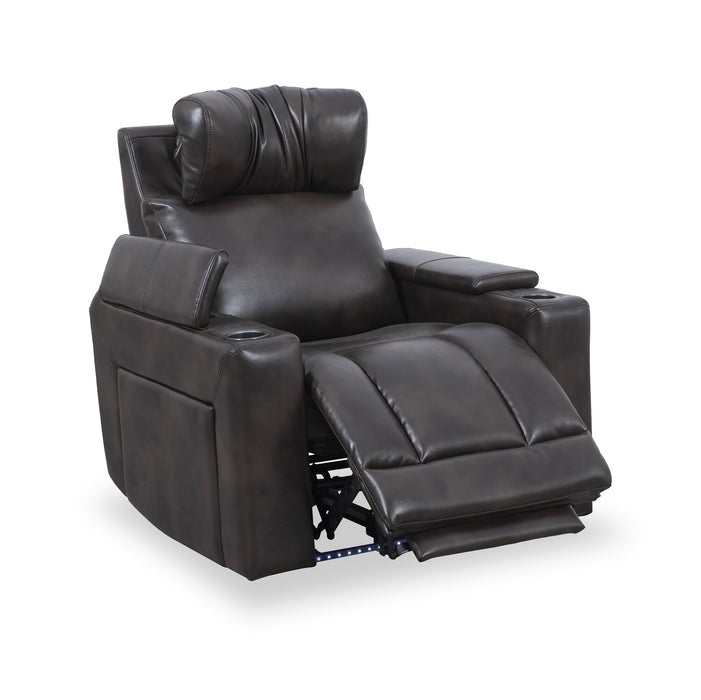 Escape 39\" Power Reclining Chair with Power Headrest and Surround Sound - Dark Brown Leather-Look Fabric