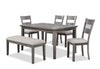 Krew 6pc Dining Set with Table, Bench & 4 Chairs, Melamine, 60\"W - Grey 
