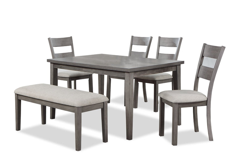 Krew 6pc Dining Set with Table, Bench & 4 Chairs, Melamine, 60\"W - Grey 