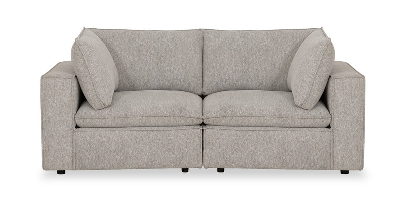 Fusion Modular 83.46\" Silver Grey Chenille Fabric Loveseat with Removable Feather Down Back Cushions 
