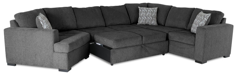 Legend 3-Piece Left-Facing Chenille Cuddler Sleeper Sectional - Pepper