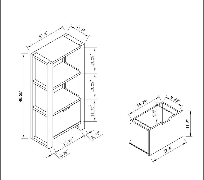 Oscar Owen 2-Shelf Bookcase with File Drawer - Grey