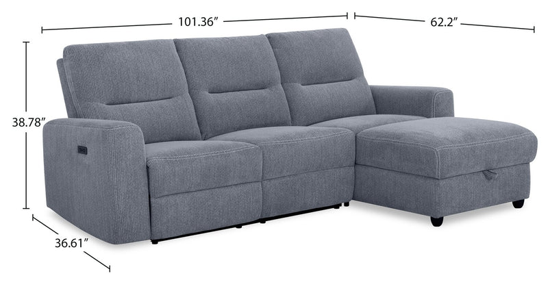 Meadow 2-Piece Right-Facing Charcoal Grey Chenille Fabric Power Reclining Sectional with Storage Chaise