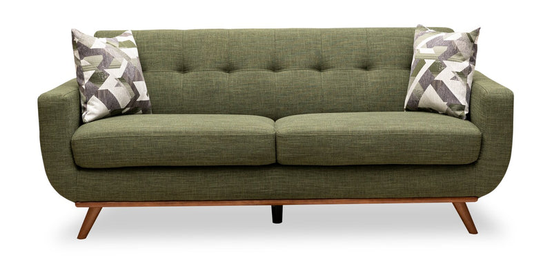 Kort & Co. Freeman 80” Avocado Green Linen-Look Fabric Condo Size Sofa with Wood Base and Legs