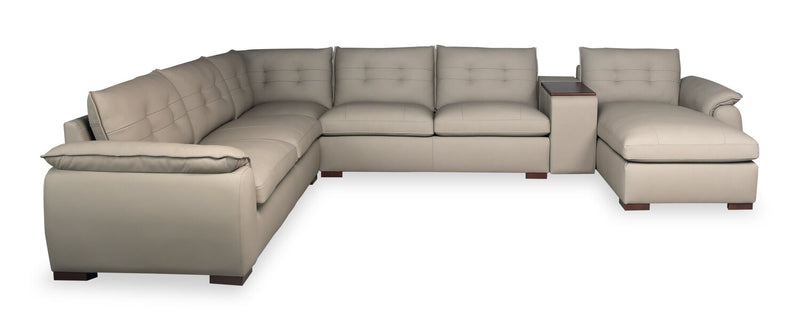 Raya 5-Piece Genuine Leather Modular Right-Facing Sectional - Stone