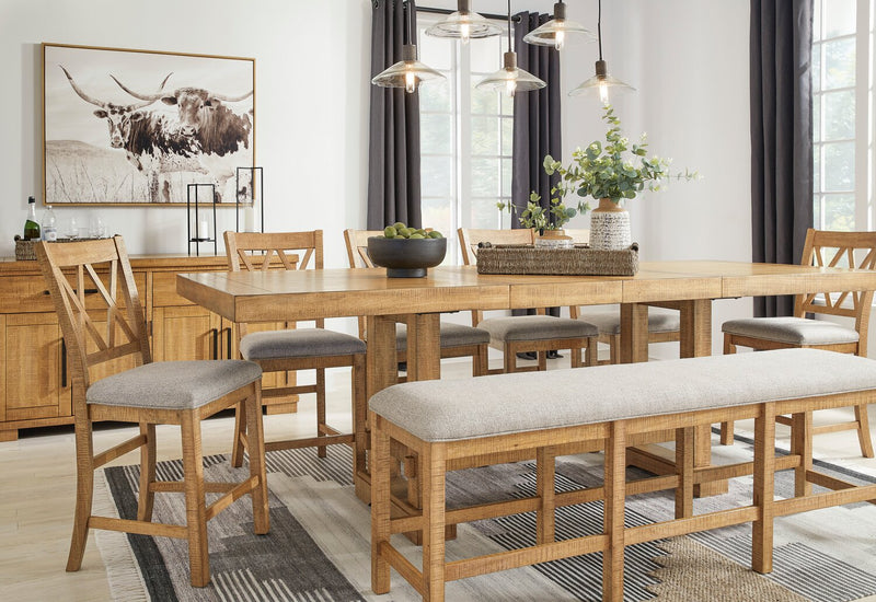 Archer Counter-Height Dining Bench with Fabric Seat, 72\"W - Light Brown