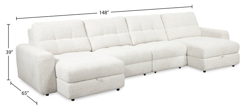 Scott Living Elevate Modular 4-Piece Beige Chenille Fabric Sectional with Power Sliding Chairs