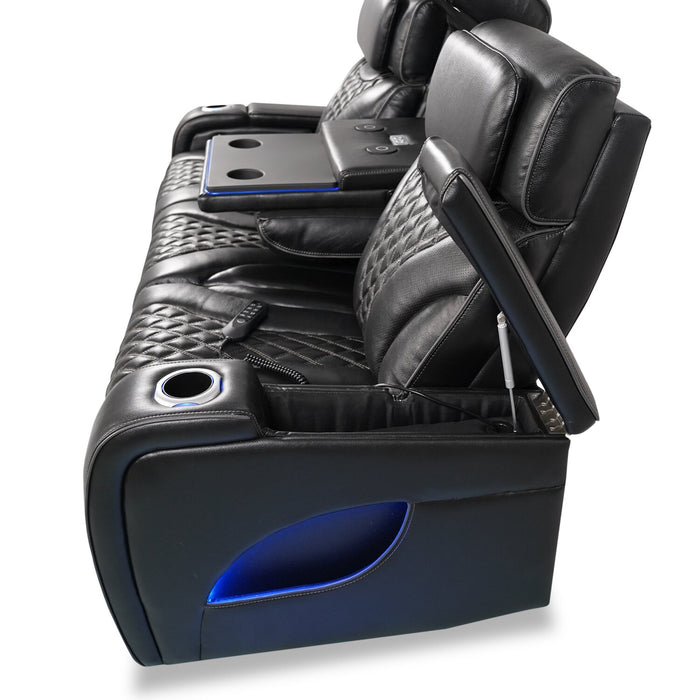 Elite Genuine Leather Power Reclining Sofa with Massage Function - Black