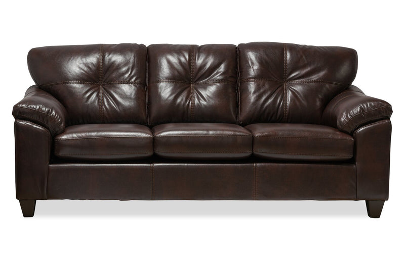Made in Canada Addison 86\" Leather-Look Fabric Sofa with Removable Seat Cushion and Tufting - Brown 