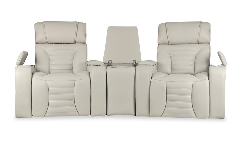 Zen 3-Piece Leather-Look Fabric Home Theatre Power Reclining Sectional with Massage and Storage Console - Apricot 