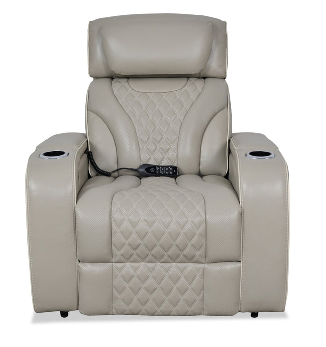 Elite 38\" Genuine Leather Massage Power Reclining Chair with Power Headrest and Storage Armrests - Putty 