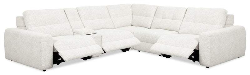 Scott Living Elevate Modular 6-Piece L-Shaped Chenille Fabric Power Reclining Sectional with Storage Console - Beige 